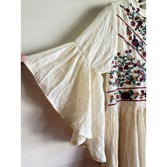 Umgee USA Cream Floral‎ Embroidered Ruffle Sleeve Boho Dress Womens Small New - Picture 7 of 14
